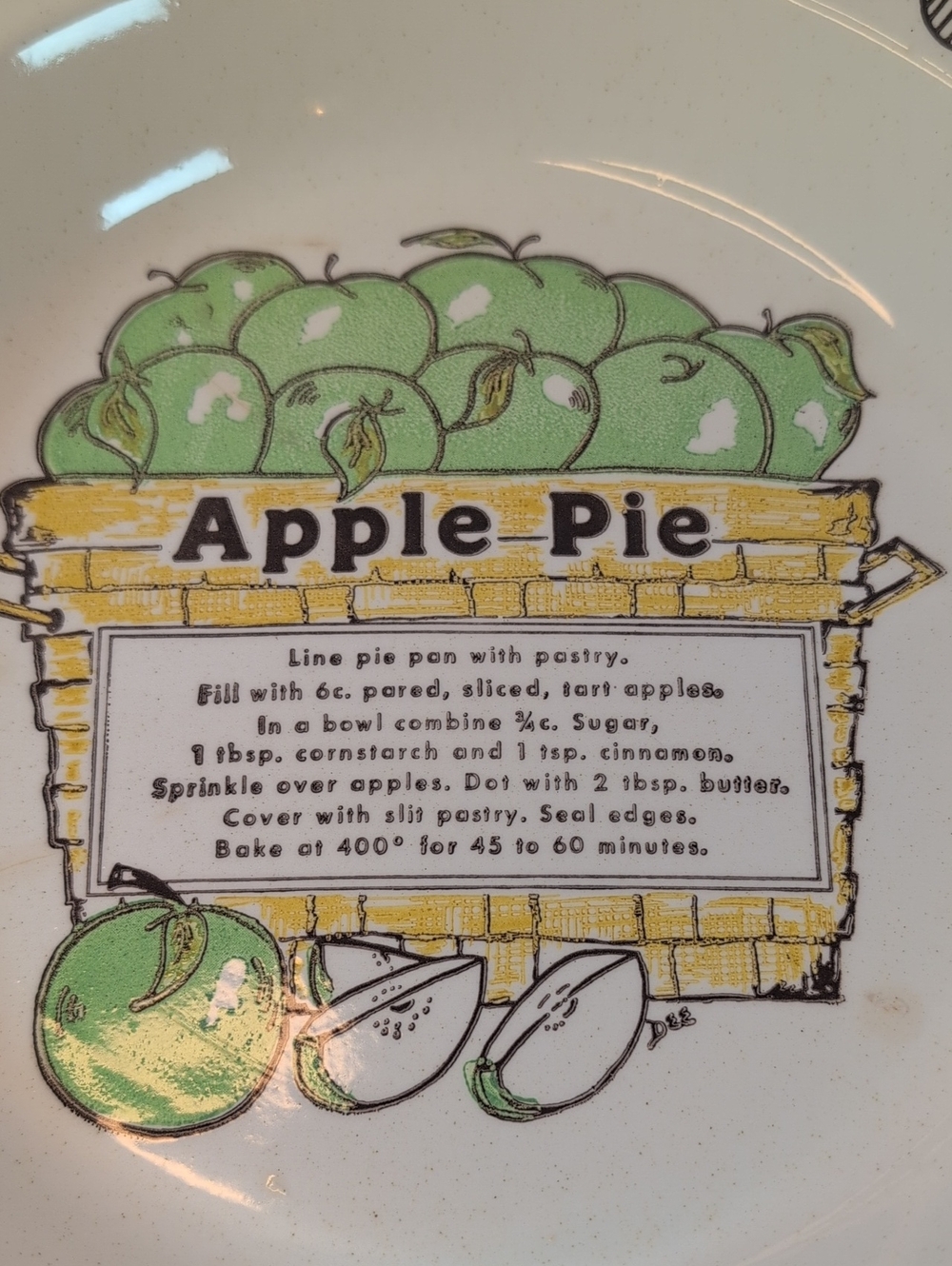 Apple Pie Vintage Ceramic Recipe Pie Plate - Picture 5 of 5